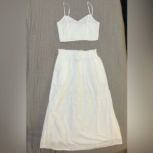 White Floral crop top/midi skirt